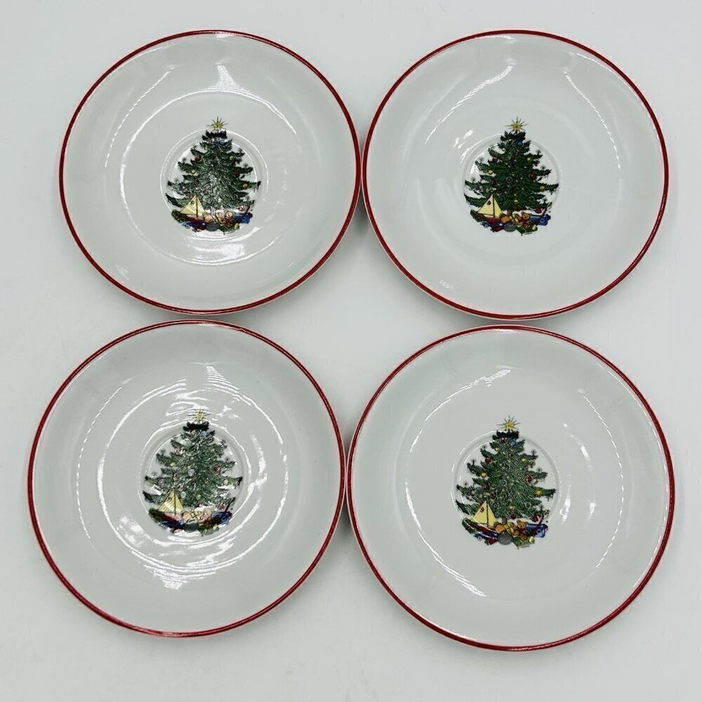 Cuthbertson American Christmas Tree Red Band 6" Saucer Set of 4 Vintage
